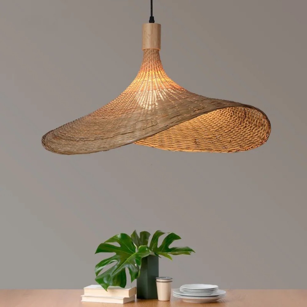 Wicker Pendant Shade - Woven Natural Bamboo Decor Lighting Cover
